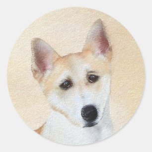 Canaan Dog Malerei - Niedliche Original Hunde Kuns Runder Aufkleber