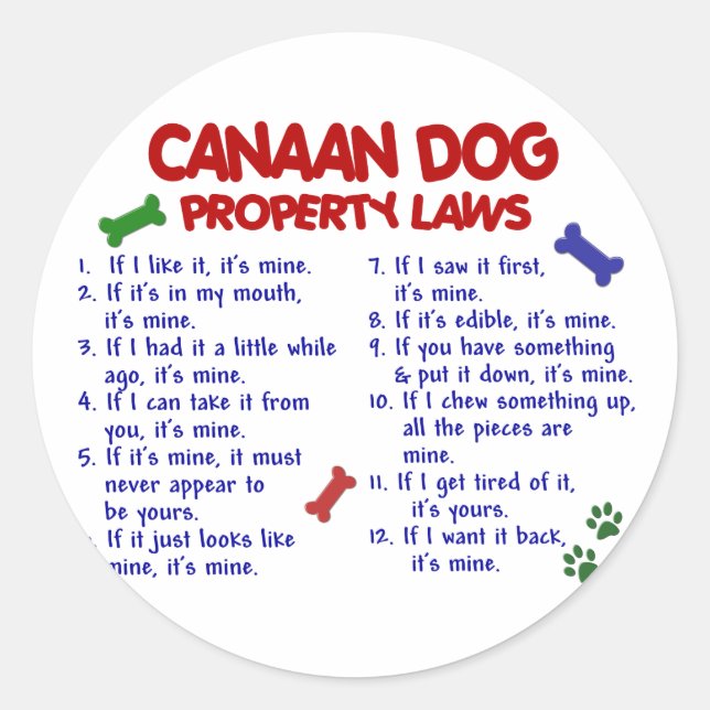 CANAAN DOG Property Laws 2 Runder Aufkleber (Vorderseite)