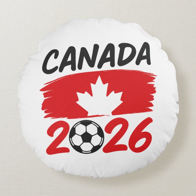 Canada 2026 Soccer Fan Design with Maple Leaf Rundes Kissen (Vorderseite)