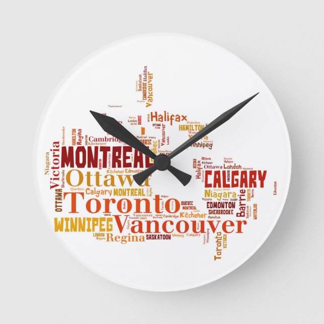 Canada Cities Word Art Runde Wanduhr (Vorderseite)