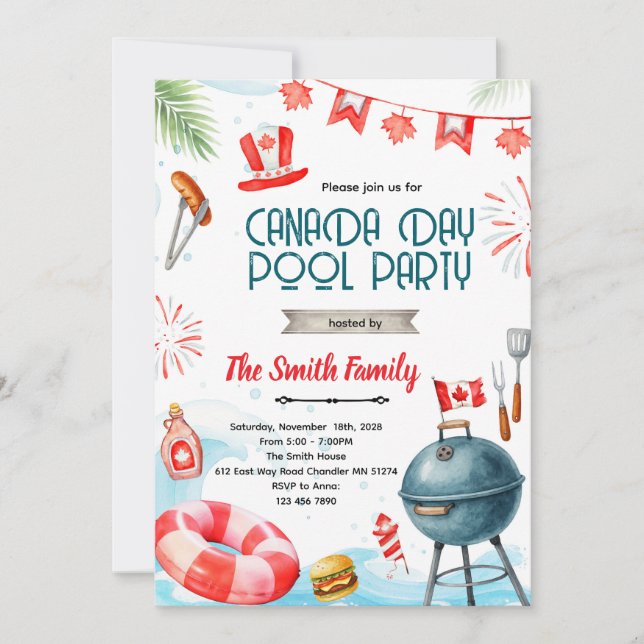 Canada day pool party invitation einladung (Vorderseite)