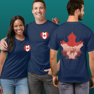 Canada Faune Cœur T-Shirt Graphique Double Face