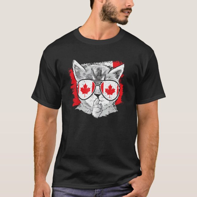 Canada Flag Cat Canadian Sunglasses Roots Leaf Pri T-Shirt (Vorderseite)