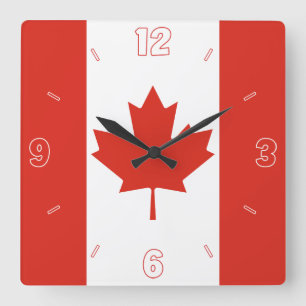 Canada Flag Red White Numbers Patriotic Quadratische Wanduhr
