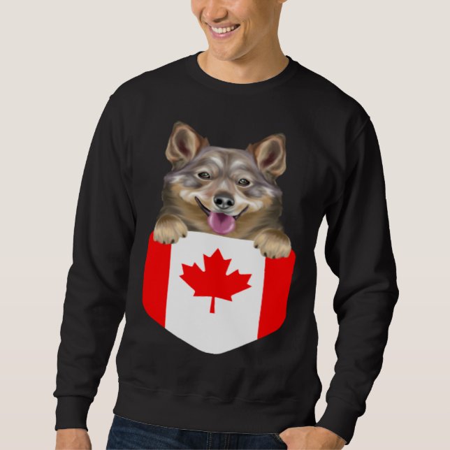 Canada Flag Swedish Vallhund Dog In Pocket Sweatshirt (Vorderseite)