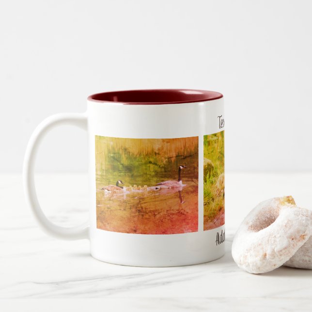Canada Gänse Family Album Nature Art Personalisier Zweifarbige Tasse (Mit Donut)