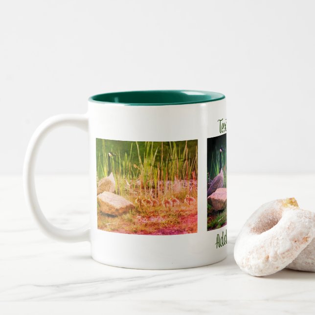 Canada Gänse Mama Babies Natur Personalisiert Zweifarbige Tasse (Mit Donut)