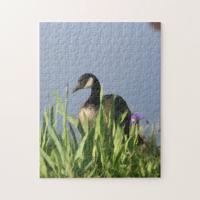 Canada Goose Irises Nature Art Painting (Vertikal)
