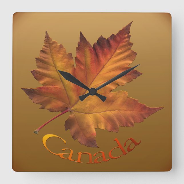 Canada Maple Leaf Clock Canada Souvenir Wall Clock Quadratische Wanduhr (Vorderseite)