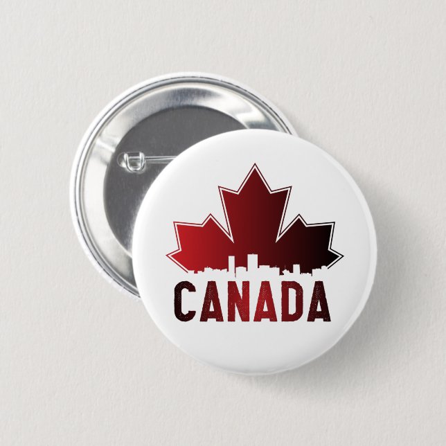 Canada Skyline Gradient Maple Leaf Patriotic Button (Vorne & Hinten)