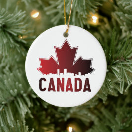 Canada Skyline Gradient Maple Leaf Patriotic Keramik Ornament