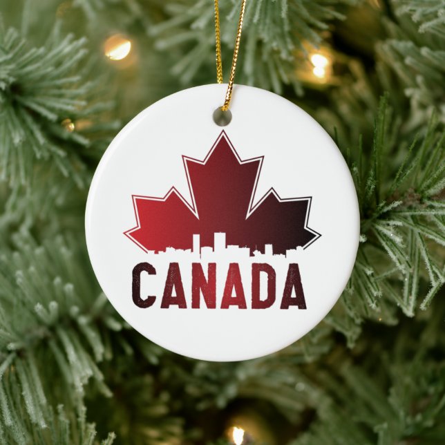 Canada Skyline Gradient Maple Leaf Patriotic Keramik Ornament (Baum)