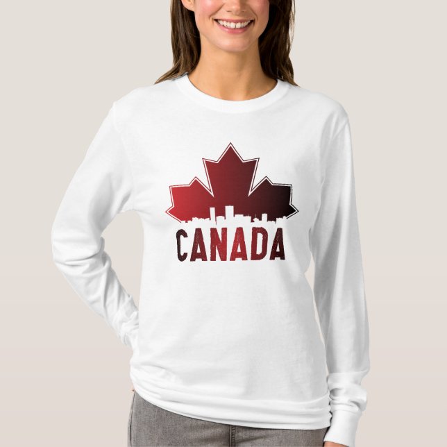 Canada Skyline Gradient Maple Leaf Patriotic T-Shirt (Vorderseite)