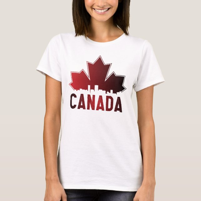 Canada Skyline Gradient Maple Leaf Patriotic T-Shirt (Vorderseite)