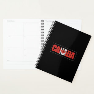 Canada, texte rouge et blanc et feuille d'érable,