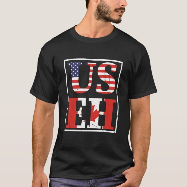 Canada US EH USA Maple Leaf American Canadian Flag T-Shirt (Vorderseite)