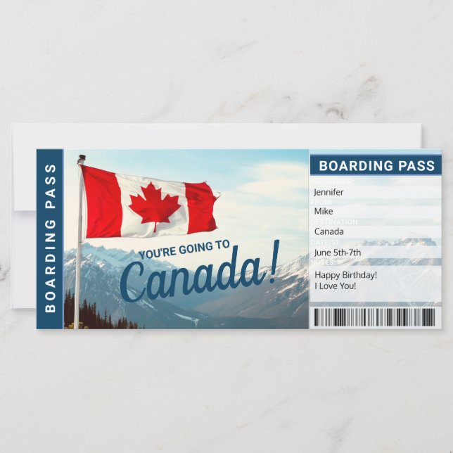 Canada Vacation Gift Boarding Pass Ticket (Vorderseite)