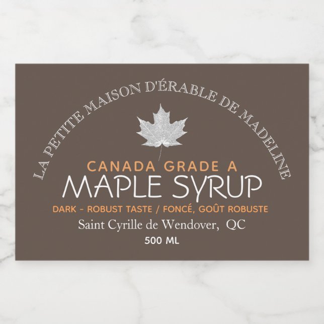 Canadian Ahornsirup Editable Food Label Brown Lebensmitteletikett (Einzelnes Label)