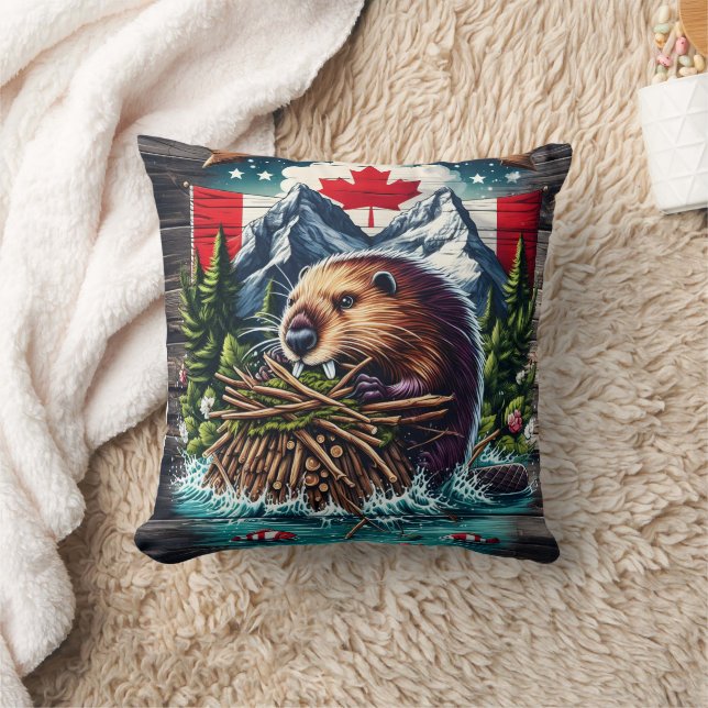 Canadian Beaver by Snowy Peaks Kissen (Decke)