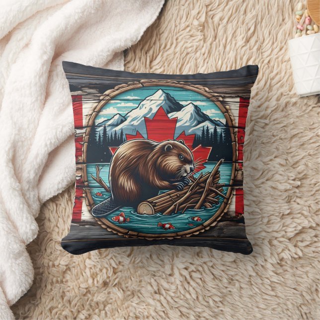 Canadian Beaver Gebäude a Dam Kissen (Decke)