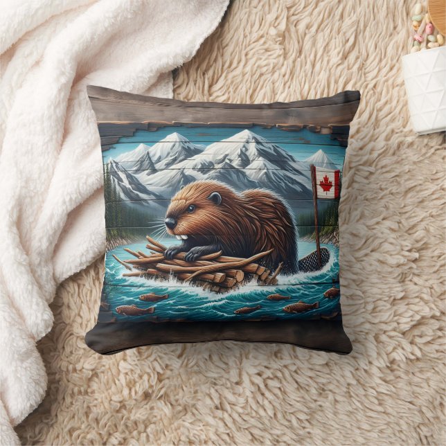 Canadian Beaver Gebäude a Lodge Kissen (Decke)