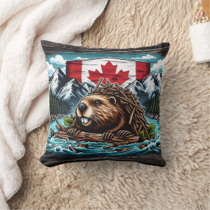 Canadian Beaver Gebäude Dam in Rocky Landschaft Kissen