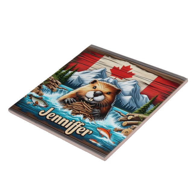 Canadian Beaver Gebäude ein Damm im Gebirgsbach Fliese (Seite)