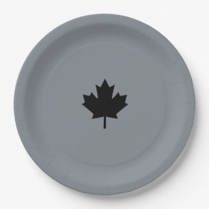 Canadian Black Maple Leaf auf Grau Pappteller