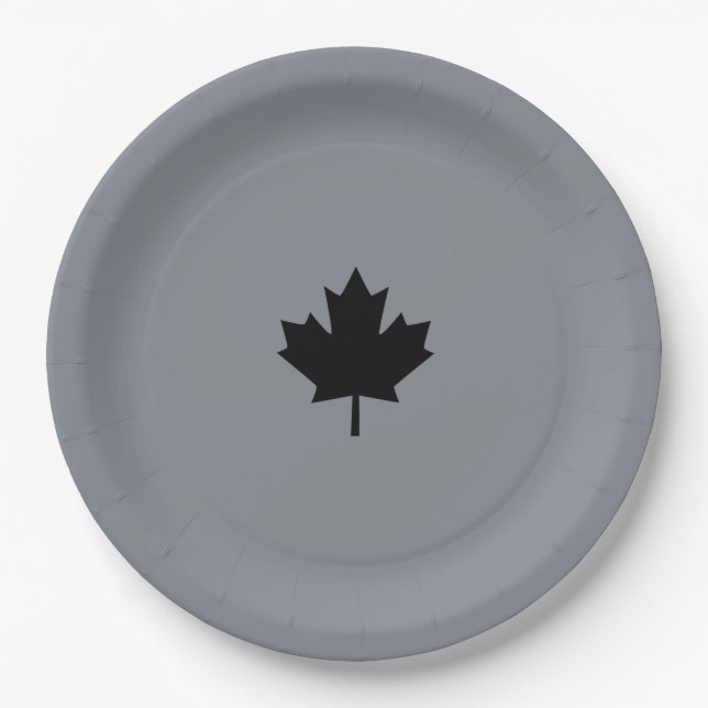 Canadian Black Maple Leaf auf Grau Pappteller (Vorderseite)