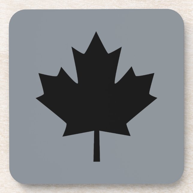 Canadian Black Maple Leaf auf Grau Untersetzer (Vorderseite)