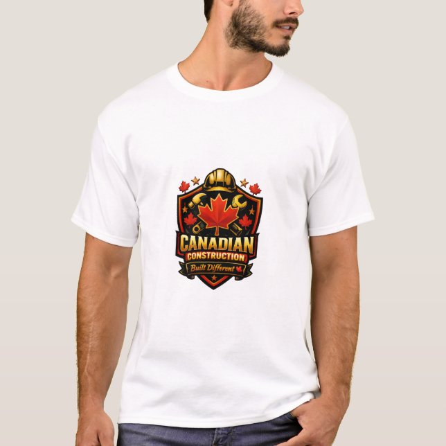 Canadian Construction Built Different Shield Badge T-Shirt (Vorderseite)