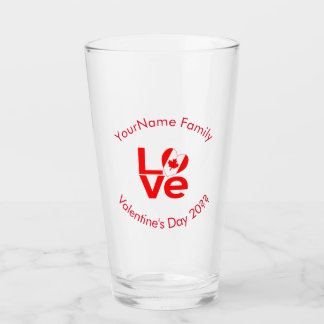 Canadian Flag Red LOVE Personalized Text Glas