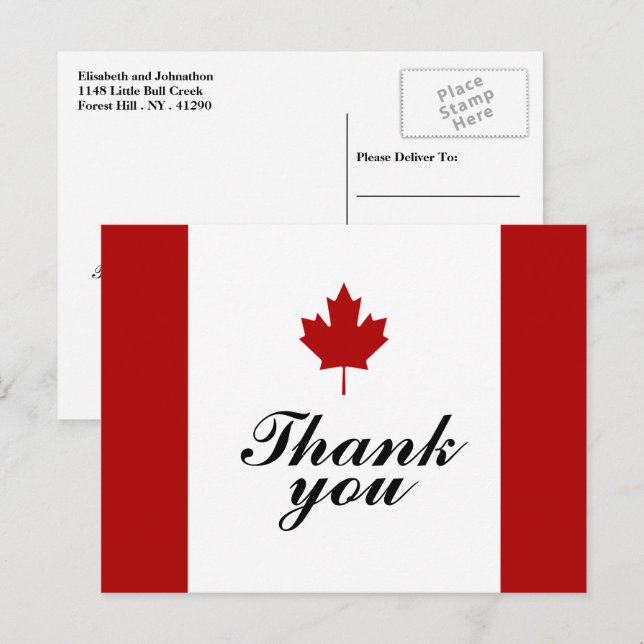 Canadian Flag Wedding Thank You Ankündigungspostkarte (Vorne/Hinten)