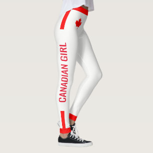 Canadian Girl Maple auf rot und weiß Leggings