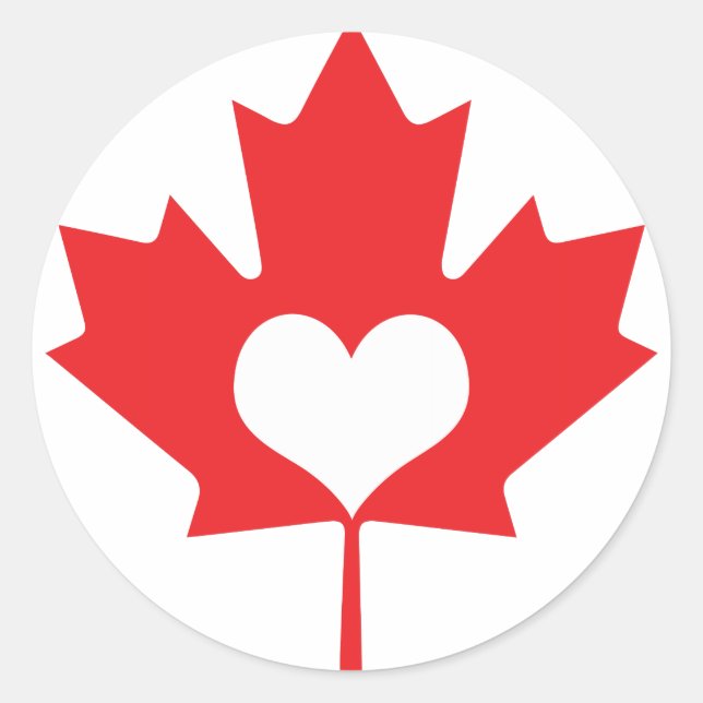 Canadian Maple Leaf and Heart Canada Day Runder Aufkleber (Vorderseite)