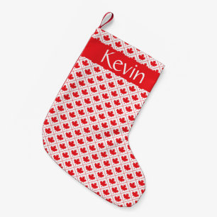Canadian Maple Leaf Red and White Diamond Pattern Kleiner Weihnachtsstrumpf