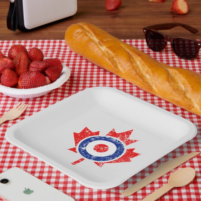 Canadian Maple Leaf Roundel Grunge Mod CANADA Pappteller (Picknick)