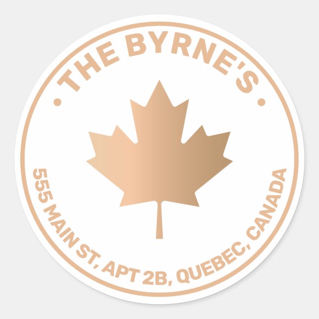 Canadian Maple Leaf Street Adresse Runder Aufkleber (Vorderseite)