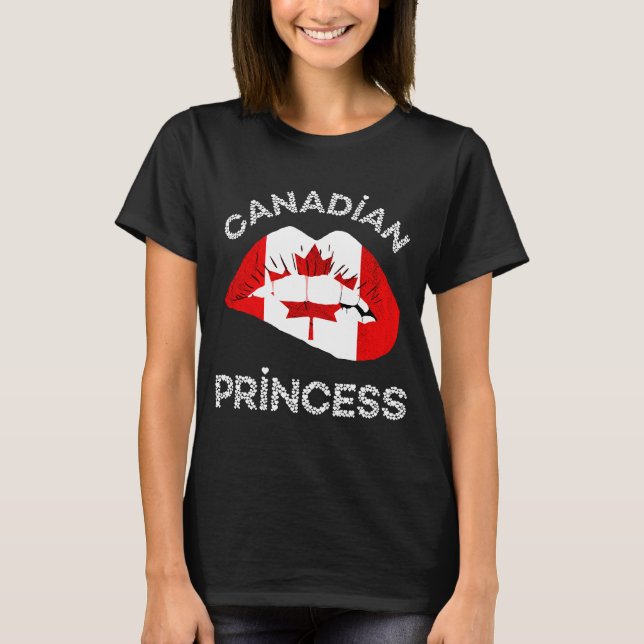 Canadian Princess Lips Maple Leaf Kanadische Flagg T-Shirt (Vorderseite)