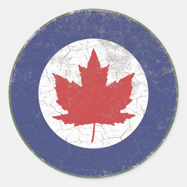 Canadian RAF Maple Leaf Roundel Rustikal Runder Aufkleber (Vorderseite)