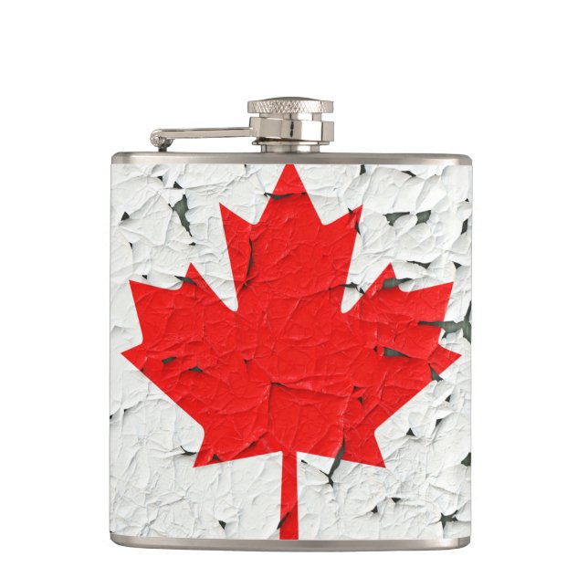 Canadian Red Maple Leaf CANADA Peeling Paint sieht Flachmann (Vorderseite)