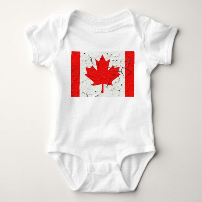 Canadian Red Maple Leaf CANADA Peeling Paint Style Baby Strampler (Vorderseite)