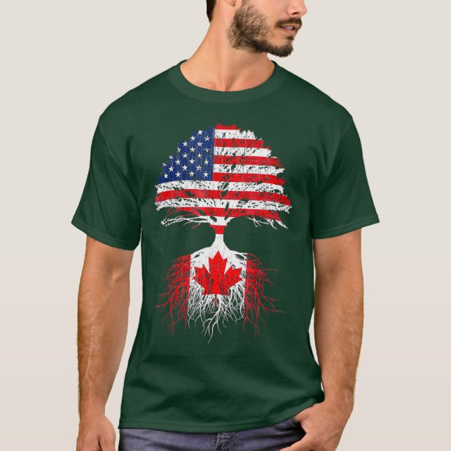 Canadian Roots American Grown Canada Flag Tshirt (Vorderseite)