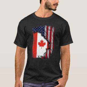 Canadian ROOTS Half American Flag Patrioitat Kanad T-Shirt