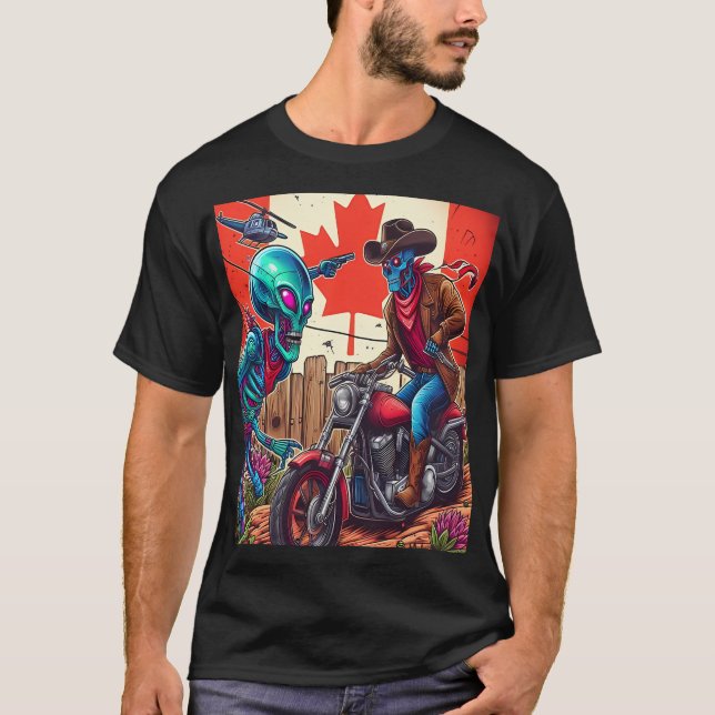 Canadian Showdown: Cowboy vs. Alien T-Shirt (Vorderseite)