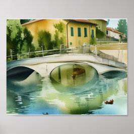 Canal Bridge Scenic Watercolor Poster