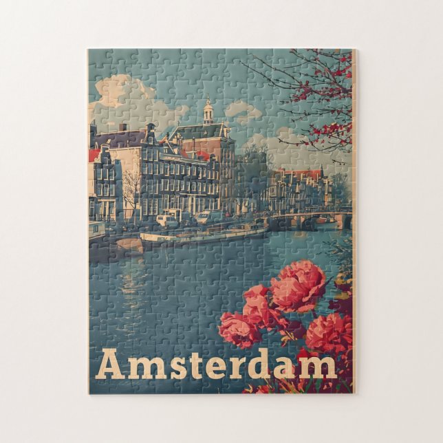 Canal Charm: Vintage Amsterdamer Postkarte (Vertikal)