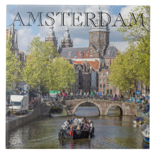 Canal d'Amsterdam et pont carreaux céramique