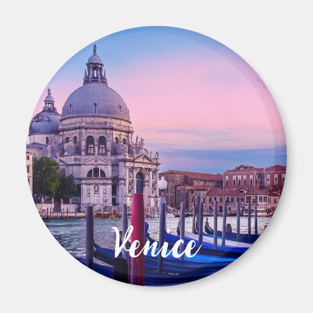 Canal Grande mit Gondeln und Kirche in Venedig Magnet (Vorne)