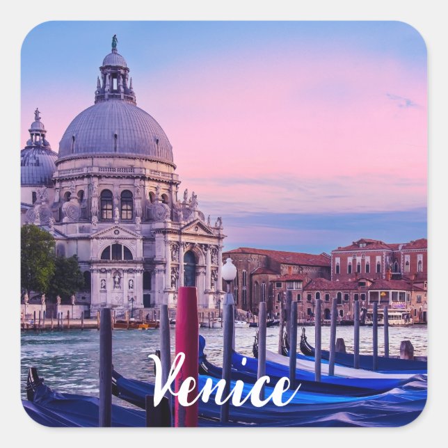 Canal Grande mit Gondeln und Kirche in Venedig Quadratischer Aufkleber (Vorderseite)